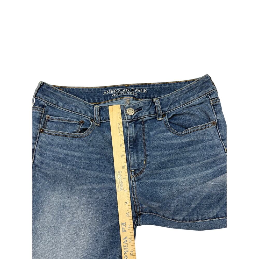 American Eagle Jeans Women Size 14 Long Blue Straight Stretch Distressed Casual - Picture 7 of 8